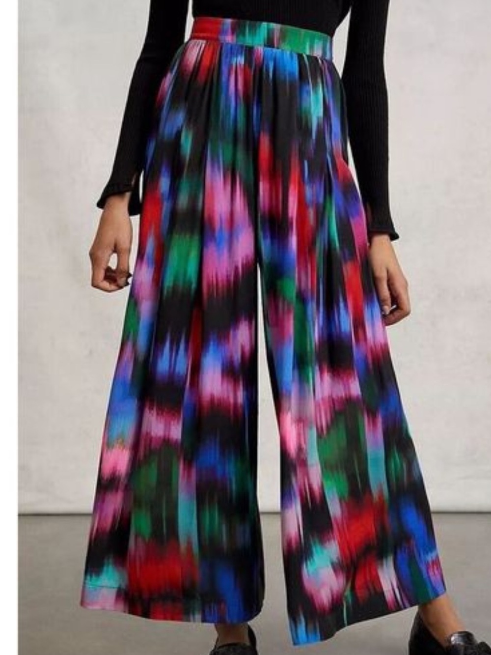 Maeve Anthropologie Abstract Print Wide Leg Pants S High Rise Pockets Multicolor